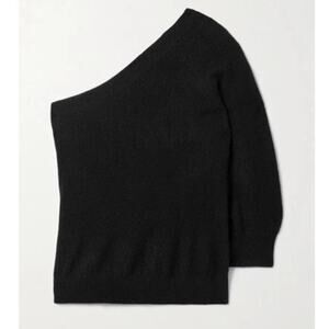 NWT SKIN Pascale 100% Cashmere One-Sleeve Brushed Knit 3/4‎ Sleeve Top Black - M